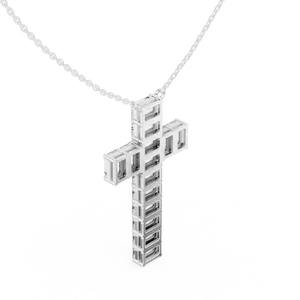 Pendentif croix en diamant de laboratoire taille émeraude 7 carats pour femme, or massif 18 carats, bijoux fins, chaîne assortie incluse - Product Image 6
