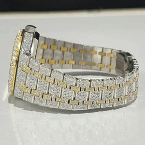 VVS Moissanite Diamond Quartz <b>Watch</b> <b>Men</b> Antique Style Glass Stainless Steel Premium Luxury <b>Gold</b> Plated 16mm ETA Movement Push - Product Image 2