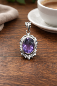 Natural Amethyst 925 Sterling Silver Handmade Vintage Oval Pendant <b>Necklace</b> Boho <b>Statement</b> Jewelry Gift For Women - Product Image 3