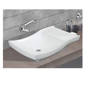 680x415x140mm glossy white rectangular wall hung ceramic wash basin floating semi pedestal modern - Product Image 5