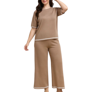 Ensemble de pyjama pour femmes avec logo personnalisé, manches longues, col rond, vêtements de nuit, fabricant OEM, grossiste, fournisseur en gros - Product Image 4