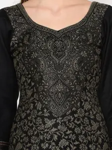 Tela de lana acro negra Safaa sin coser con estola a juego – Conjunto de traje étnico de invierno - Product Image 2