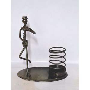 Stylish Iron Metal Pen Pencil Holder With <b>Wood</b> Base Black Finish Contemporary Design for Home Office Desk tabletop Decor - Product Image 6