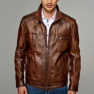 Fabricante de Chaquetas de Cuero al por Mayor en Pakistán, Chaqueta de Cuero Casual con Cinturón Lateral para Hombre, Nueva Chaqueta de Motocicleta con Diseño OEM - Product Image 6