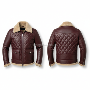 Manteau en cuir véritable à manches longues avec doublure en fausse fourrure, coupe-vent, col rabattable, veste d'hiver décontractée unisexe - Product Image 3