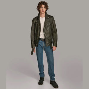 Classic Genuine Sheep Skin Leather Bomber Jacket Men High Quality Stand Collar Waterproof Eco-Friendly Winter Front Customizable - Product Image 2