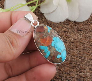 Colgante de Turquesa Natural al por Mayor, Plata de Ley 925, Gema Rosa Ovalada, Fabricante de Joyería, Precio al por Mayor, Directo de Fábrica - Product Image 5