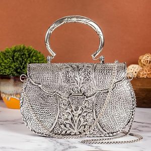 Silver bags for Women's/Girls Brass Metal Vintage Handmade Hand Clutch Purse/Sling Purse for Women - Product Image 3