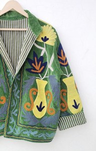 Dynamic Green <b>Velvet</b> Floral Suzani Jacket Winter Evening Blazer Reversible Short <b>Coat</b> For Boho Clothing <b>Women's</b> Fashion Outwear - Product Image 6