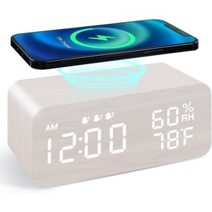 Birch Wood <b>LED</b> Desk <b>Clock</b> Wireless Charger - Wholesale Handcrafted - Product Image 4
