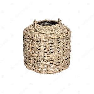 Japandi Cylinder Drum Seagrass Lantern Candle Holder Hanging <b>Rope</b> Lanterns Garden Glass Candle Holder <b>Light</b> Interior Decor - Product Image 3