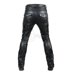 กางเกงหนังขี่มอเตอร์ไซค์ผู้ชายคุณภาพสูง สีพื้น ขายดี กางเกงหนังขี่มอเตอร์ไซค์ผู้ชายสไตล์สตรีทแวร์ - Product Image 2