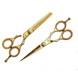 Ensemble professionnel de ciseaux de coiffure pour droitiers, finition dorée, lames en acier inoxydable, 28 dents, manche moyen, peigne noir pour - Product Image 3