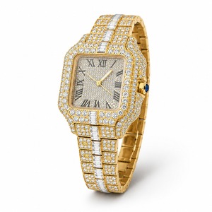 Reloj de lujo unisex con diamantes cuadrados, caja de oro amarillo, movimiento de cuarzo analógico, esfera con números romanos, cristal de zafiro, 44 mm - Product Image 4