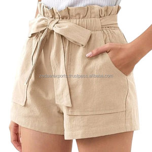 Pantalones cortos informales de lino para mujer para verano, holgados, con bolsillos, transpirables y tejidos para uso diario, fáciles de usar - Product Image 3