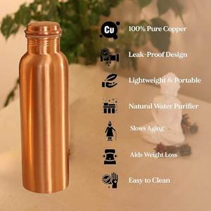 High Quality 99.9% Pure Copper Water <b>Bottle</b> | Ayurvedic Health <b>Flask</b>, Leakproof, Eco-Friendly Drinkware - Product Image 3
