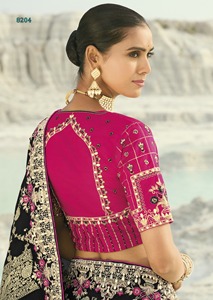 Sarees Más Populares, Elegante Saree de Seda Negra con Trabajo de Zari Dorado, Blusa Rosa Incluida, Ropa para Bodas y Fiestas - Product Image 3