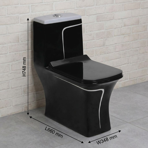 โถสุขภัณฑ์แบบชิ้นเดียวสีดำลายเส้นสีขาว เงางาม ระบบ S/P-Trap แบบ Washdown - Product Image 5
