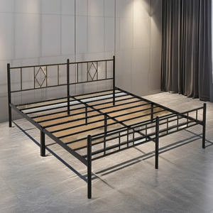 Estructura de cama de metal clásica con cabecero de arte del hierro, resistente y silencioso, no se necesita resorte de caja, almacenamiento debajo de la cama, negro - Product Image 2