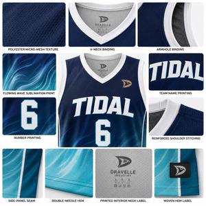 Tidal Basketball Jersey Men's Sleeveless V-Neck Tank Top Sublimated Moisture Wicking 100% Polyester <b>Athletic</b> Fit - Product Image 6