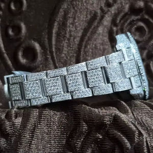 Montre Moissanite avec test de diamant, montre pour homme entièrement sertie de diamants, sans logo, bracelet en cuir noir, montres de business - Product Image 1