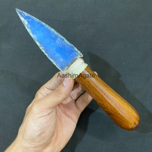 ดาบตกแต่งทำมือจากโอปอลไลท์สีน้ำเงิน พร้อมด้ามไม้ ของสะสมงานฝีมือสำหรับตั้งโชว์ - Product Image 1