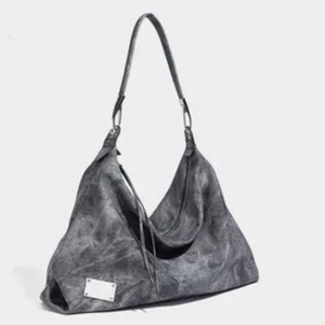 Sac fourre-tout structuré en cuir véritable gris avec fermeture éclair, grand sac à bandoulière pour femme, sac de travail minimaliste, sac de voyage, sac de shopping - Product Image 1