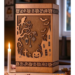 Handmade Wooden Halloween Cremation Urn: Spooky Memorial <b>Box</b> Funeral Memorial <b>Keepsake</b> by AYAANS - Product Image 1