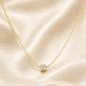 1.00 Carat Round Lab Grown Diamond Bezel Setting Solitaire <b>Pendant</b> Necklace, 14K 18K <b>Solid</b> <b>Gold</b> Anniversary Birthday Gift - Product Image 4