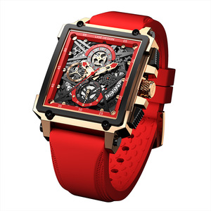 Reloj Cronógrafo Cuadrado para Hombre, Resistente al Agua 30M, Cuarzo Analógico con Correa Roja, Caja de Aleación y Cierre de Hebilla - Product Image 1