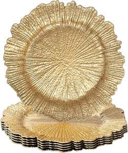 Assiette de présentation décorative de luxe pour événements de mariage, assiette de présentation ronde à bord doré pour la décoration de table d'hôtel ou de fête - Product Image 1