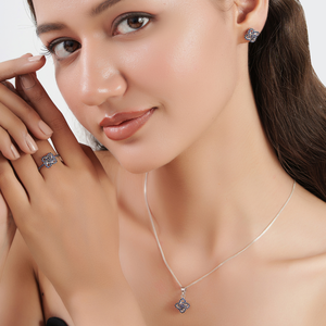 Ensemble de bijoux fins de haute qualité en argent sterling 925 avec saphir bleu naturel, comprenant bague, boucles d'oreilles et pendentif, pour femmes - Product Image 2