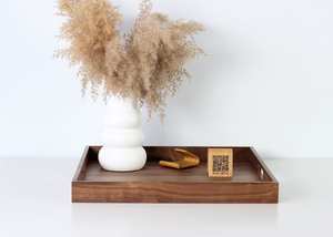 Plateau ottoman en bois de noyer avec poignées, plateau décoratif pour le salon - Product Image 4