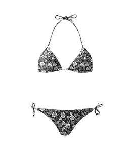 Conjunto de bikini con estampado geométrico para mujer, cuello halter, parte inferior con lazo lateral, tela elástica, traje de baño de 2 piezas - Product Image 3