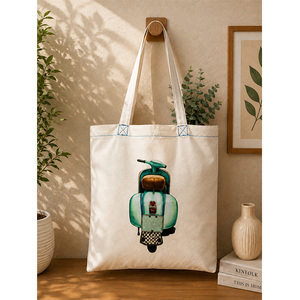 Premium Cotton Canvas <b>Tote</b> Bag with Vintage Scooter Print Reusable Shopping Bag with Long Handles for Everyday Shopping & <b>Travel</b> - Product Image 1