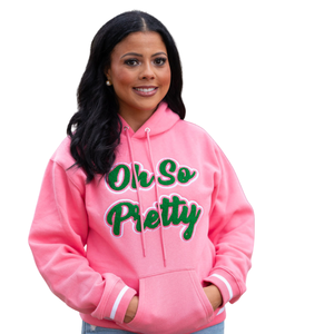 Sweat à capuche rose personnalisé pour femme avec broderie « Oh So Pretty » en vert, pull à manches longues, style décontracté et tendance - Product Image 1
