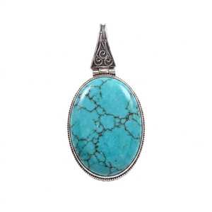 Sterling Silver Classic <b>Pendant</b> with Turquoise Gemstone Wholesale Fine & Charms in Oval Shape Jewelry <b>Birthstone</b> High Quality - Product Image 1