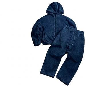 KIingSen OEM Custom Embroidery Breathable <b>Knitted</b> 360g Winter Men's Sherpa Fleece Zip-Up Hoodie Sweatpants Streetwear <b>Set</b> - Product Image 4