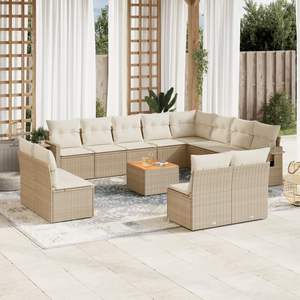 Ensemble de canapés de jardin en rotin PE beige avec structure en acier thermolaqué et bois d'acacia, mobilier d'extérieur de haute qualité - Product Image 1