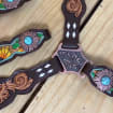 Ensemble de têtière et de collier de poitrine en cuir véritable de qualité supérieure, style western, avec nœuds et design perlé, produit équestre - Product Image 2