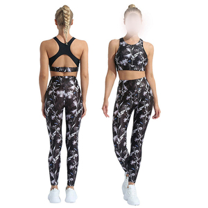 Conjunto Deportivo con Estampado Floral para Mujer, Leggings de Fitness de Alta Elasticidad, Sujetador Deportivo de Cuello Alto para Correr, Conjunto de Dos Piezas para Yoga y Gimnasio - Product Image 1