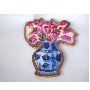 Cuenco decorativo de madera con Servidor de ensalada de madera de mango floral y cuencos Cuencos de madera de diseñador con juegos de ensalada - Product Image 4