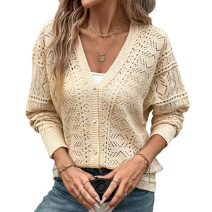 Suéter de punto acanalado para mujer, cárdigan elegante de manga larga, suave y cálido, informal, para uso diario en climas fríos - Product Image 1