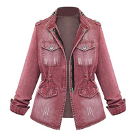 Veste en jean courte pour femme, élégante et décontractée, à manches longues, légère, respirante, écologique, ornée de strass