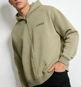 High Quality Acid Wash Zip Hoodie for Men Wholesale Streetwear Heavyweight Oversized Vintage Hooded Crop Hoodie - Product Image 3