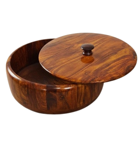 Round Shape Durable & Portable <b>Wooden</b> Chapati & Roti Casserole Serving <b>Box</b> with Flip Top Lid Kitchen Chapati Roti <b>box</b> - Product Image 5