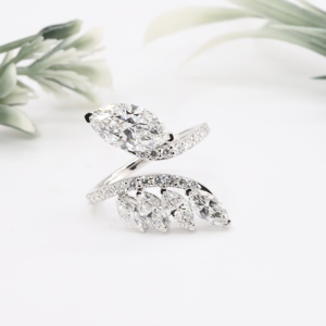 Luxury <b>White</b> Gold Marquise Cut lab Grown Diamond Bypass Ring Classic Botanical Leaf <b>Wrap</b> Spiral Band Fine Jewelry For Women - Product Image 1