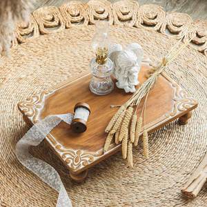 Elevadores de decoración de granja tallados antiguos Pedestal de madera grande Soporte decorativo Cocina Comedor Centro de mesa Soporte de exhibición de madera - Product Image 3