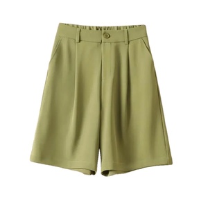 2025กางเกงขาสั้นเอวสูงสำหรับผู้หญิงแฟชั่นเกาหลีกางเกงขากว้างสำหรับฤดูร้อนกางเกงลำลองสีพื้นระบายอากาศได้แบบหลวมมีกระดุม - Product Image 2