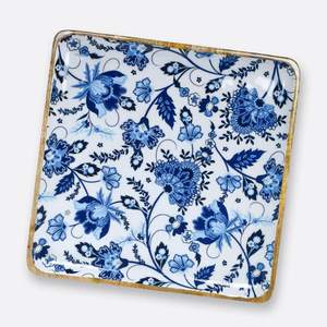 Bandeja Decorativa con Estampado Floral Chinoiserie Azul y Blanco, Bandeja Cuadrada de Madera de Mango Hecha a Mano, Venta al Por Mayor - Product Image 1